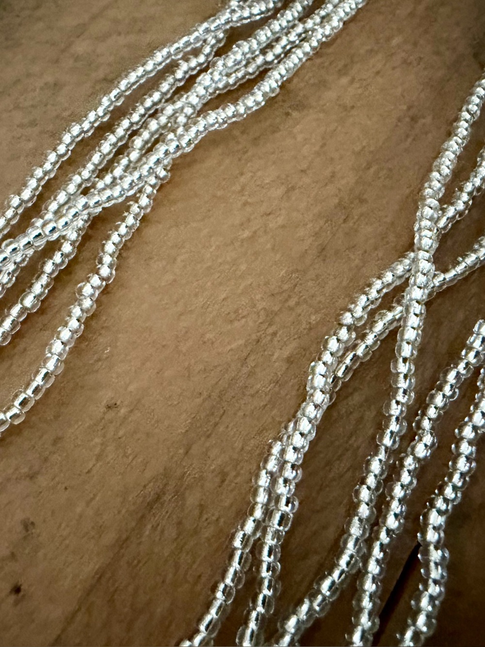 NWT HANDMADE NEPALESE MULTI-STRAND NECKLACE WITH CLEAR/SILVER GLASS SEED BEADS